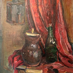 VINTAGE ORIGINAL oil PAINTING, socialist realism, still life, rural, oil on cardboard, ussr period art