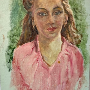 VINTAGE ORIGINAL oil PAINTING, socialist realism, portrait, rural, oil on cardboard, ussr period art
