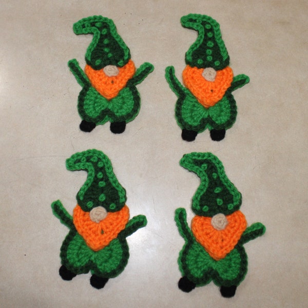 Lot de 4 appliques Gnome Leprechaun, écusson Gnome Leprechaun, Nain Leprechaun au crochet