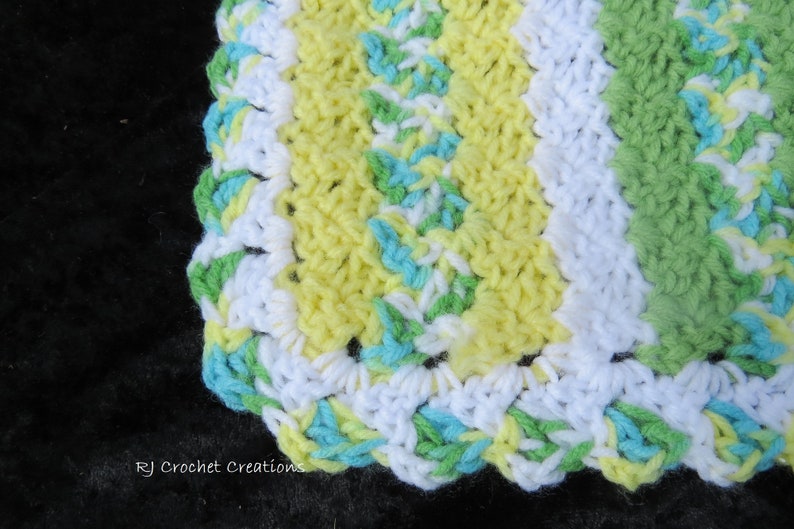 Crochet Striped Baby Blanket Afghan Green Yellow