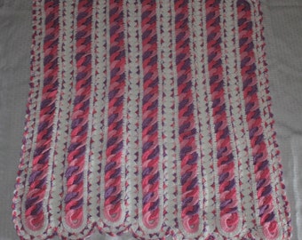 Crochet Baby Girl Afghan, Blanket Pink Purple Rings, Striped Afghan Crochet Knit