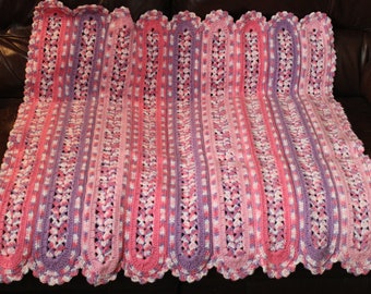 Pink Granny Square Afghan, Crochet Baby Girl Afghan, Mile-a-Minute Baby Blanket Infant Blanket Afghan, Newborn bedding