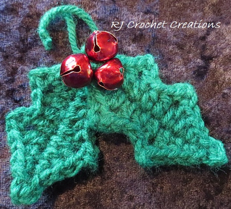 Crocheted Holly Berry Leaves Christmas Ornament