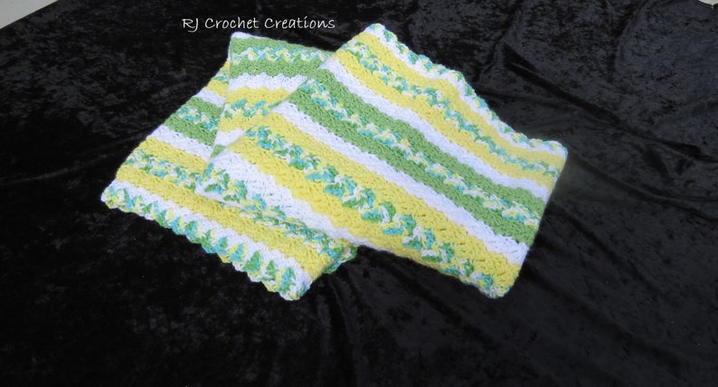 Crochet Striped Baby Blanket Afghan Green Yellow