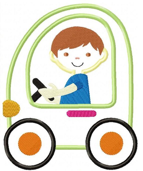 Car with Boy Machine Embroidery Design Etsy