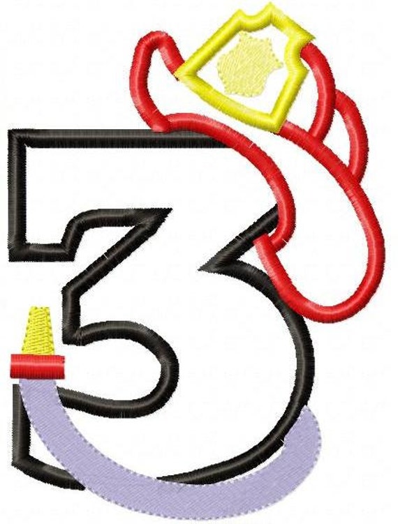 Firefighter Number THREE Machine Embroidery Design Etsy