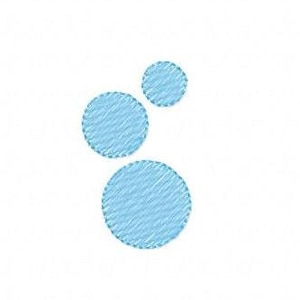 May include: Three light blue, textured circles of varying sizes are arranged on a white background. The circles have a stitched appearance, with a pattern of diagonal lines within each circle.