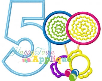 Candy Birthday Number 5 Machine Embroidery Design