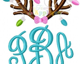 Reindeer Antler Monogram Girl Machine Embroidery Applique Design