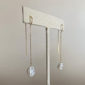 Ethereal Baroque Pearl Threaders | Available in Solid 14k Yellow Gold or 925 Sterling Silver