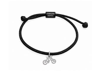 Stainless Steel Bicycle Charm Paracord Bracelet with YoursNotably Slide Bead and optional keep moving quote note card