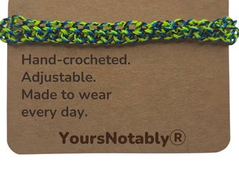 Hand Crocheted Micro Paracord Adjustable Green Colorful Bracelet