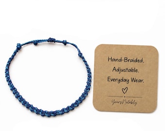 Shades of Blue Braided Polyester Waxed Cord Bracelet
