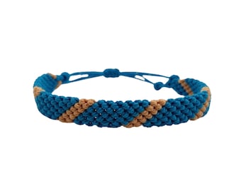 Woven Cord Turquoise Bracelet With Tan Stripes
