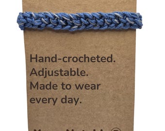 Denim Blue Crocheted Adjustable Cotton Bracelet | Woven Everyday Jewelry