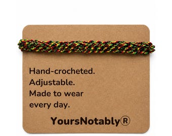 Rasta Hand Crocheted Micro Paracord Adjustable Bracelet