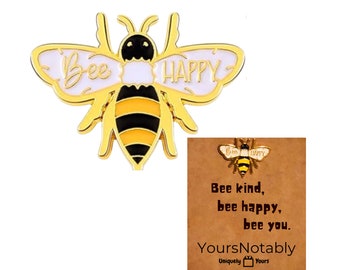 Bee Happy Enamel Pin with Note Card