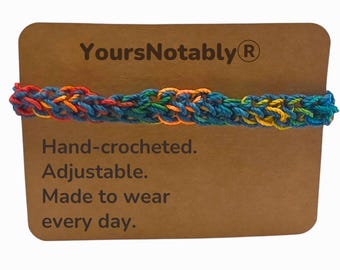 Hand Crocheted Adjustable Teal Colorful Bracelet