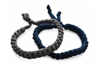 Matching Teal & Gray Hand-Crocheted Woven Bracelets