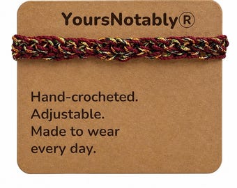 Hand Crocheted Dark Red & Gold Bracelet