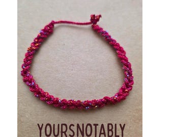 Hand-Crocheted Red Yarn Bracelet