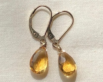 Citrine Drop Earrings Gold Filled – Elegant Gemstone Earrings, Dangle Earrings, Golden Jewelry, Lever back Earrings