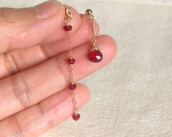 Garnet Back Chain Gold Filled Earrings – Handmade Gemstone Jewelry – Gold Filled Dangle Earrings
