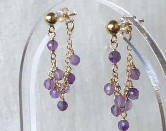 Amethyst Gold Filled Chain Loop Earrings – Dainty Handmade Jewelry – Gold Filled Earrings