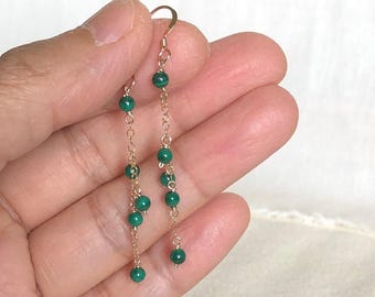 Malachite Chain Gold Filled Earrings – Handmade Gemstone Dangle Earrings – Gold Filled Jewelry