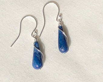 Lapis Lazuli Teardrop Sterling Silver Earrings – Handmade Gemstone Dangle Earrings
