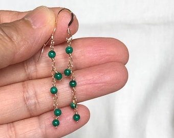 Malachite Chain Gold Filled Earrings – Handmade Gemstone Dangle Earrings – Gold Filled Jewelry