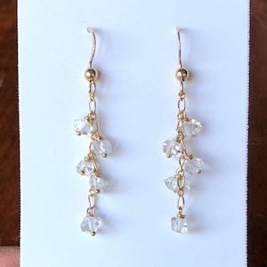 Herkimer Diamond Earrings - April Birthstone Gold Filled Long Chain Earrings