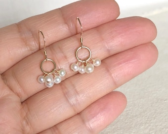 Small Pearl Hoop Gold Filled Earrings – Handmade Pearl Hoop Earrings – Gold Filled Jewelry