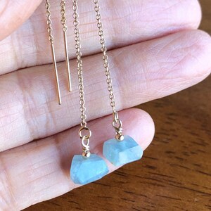 Elegant Aquamarine Gold Filled Thread Earrings - March Birthstone Long Earrings