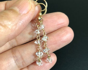 Herkimer Diamond Earrings, Long Chain Earrings, Dainty Earrings, April Birthstone Earrings, Mothers day Gift, Gold Filled Earrings