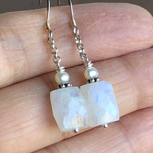 Moonstone & Pearl Earrings - Sterling Silver June Birthstone Earrings