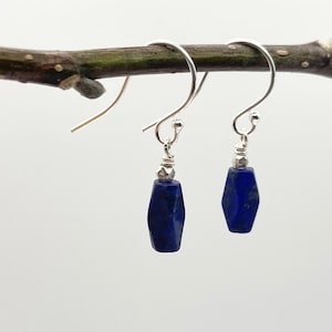 Lapis Lazuli Sterling Silver Earrings – Minimalist Dangle Earrings, Blue Gemstone Jewelry, Simple Silver Earrings