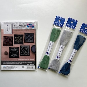 Sashiko Coaster Kit, Navy Cotton Fabric Coaster, Sashiko Threads, Sashiko Needles, Japanese Traditional Embroidery, Slowstitching kit, DIY