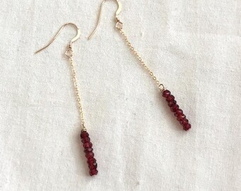 Garnet Gold Filled Chain Earrings, January Birthstone Jewelry, Thread Earrings, Dainty Elegant Earrings