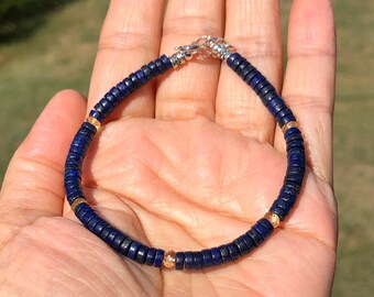 Lapis Lazuli & Citrine Bracelet, Minimalist Lapis Lazuli Bracelet, Sterling Silver Clasp