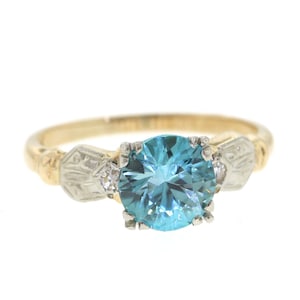 Vintage Blue Zircon Ring, Mid Century Blue Zircon Ring, Yellow Gold December Birthstone Ring