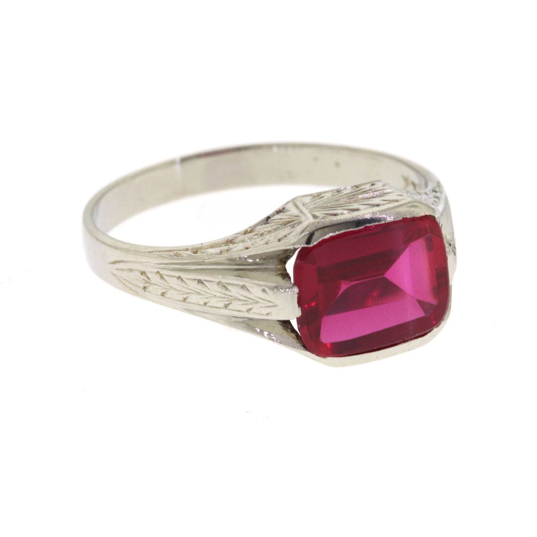 Vintage Art Deco Ruby Ring Antique Hand Engraved Men's - Etsy