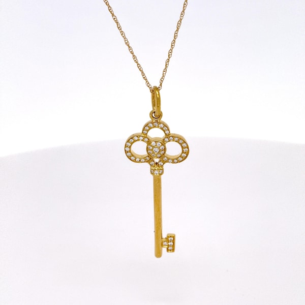 Tiffany & Co. Diamond Crown Key Pendant, 18K Yellow Gold