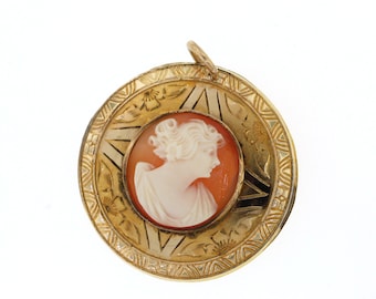 Vintage Cameo Pendant, Gold Filled Cameo Necklace, PSCO Shell Cameo Pendant