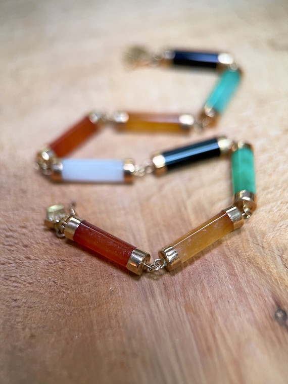 Vintage Jade Bracelet, Yellow Gold Jade Link Brace