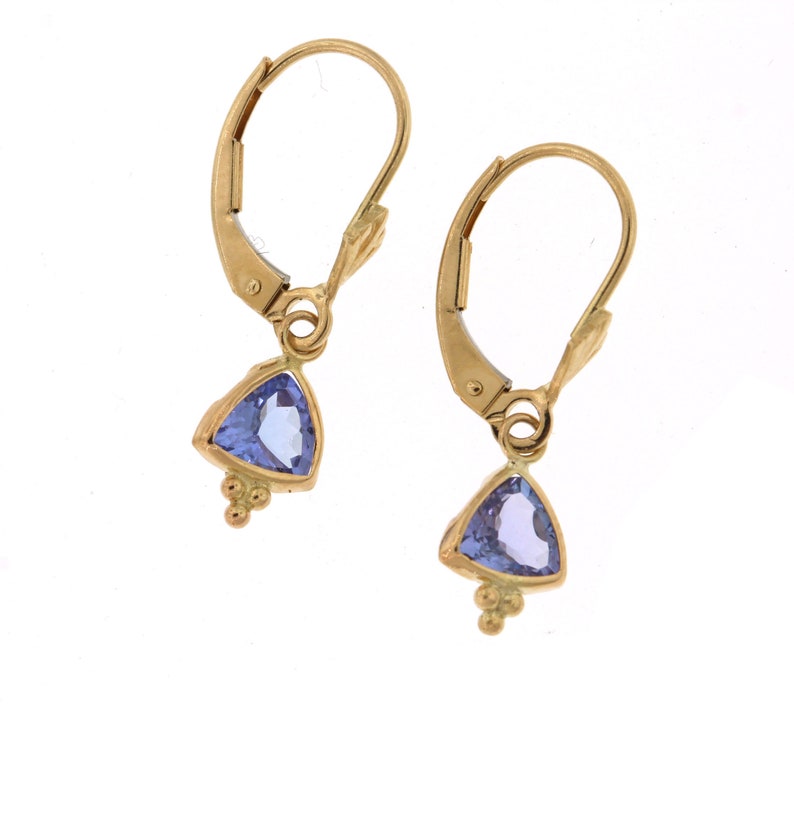 Tanzanite Earrings Yellow Gold Tanzanite Dangle Earrings Etsy
