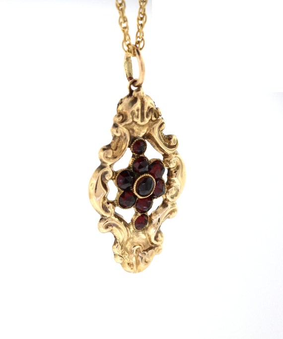 Vintage Garnet Necklace, Filigree Garnet Pendant,