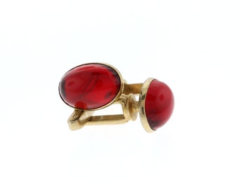 Boutons De Manchette Vintage Pour Homme En Agate Rouge-or Naturel - Argent 925