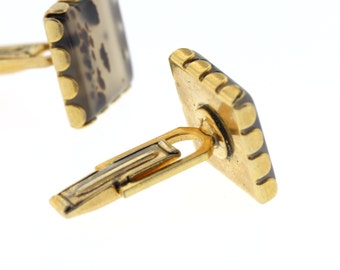 Boutons De Manchette En Agate Mousse Et Métal Doré - Neuf Sans Emballage