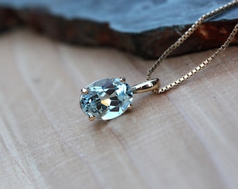 Aquamarine Pendant, Natural Aqua Necklace, Yellow Gold Oval Aqua Necklace, March Birthstone Pendant, White Gold, Sterling Silver, Rose Gold
